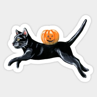 Leaping Halloween black cat Sticker